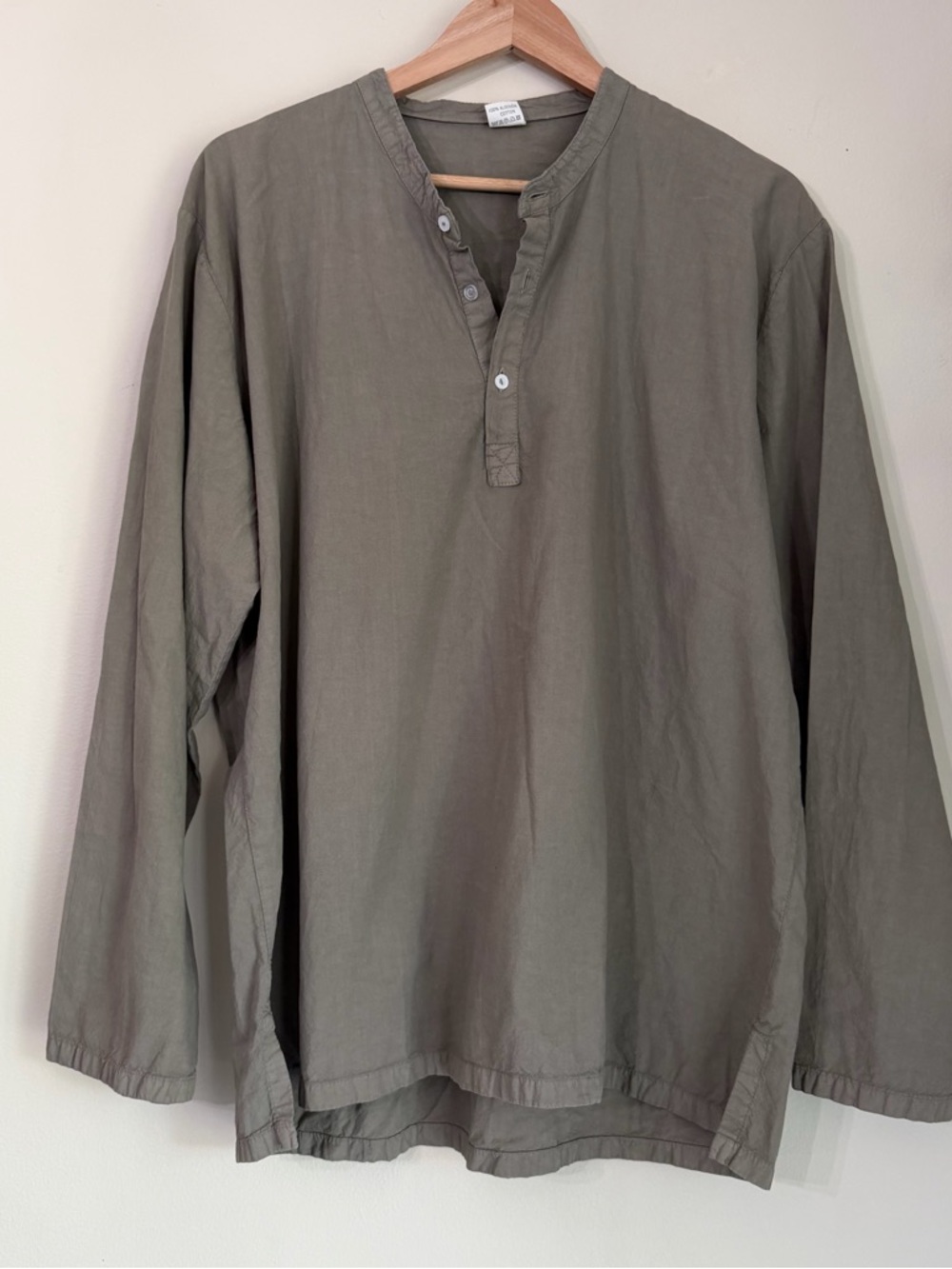 Olive Long-Sleeve Henley Shirt 100% cotton
